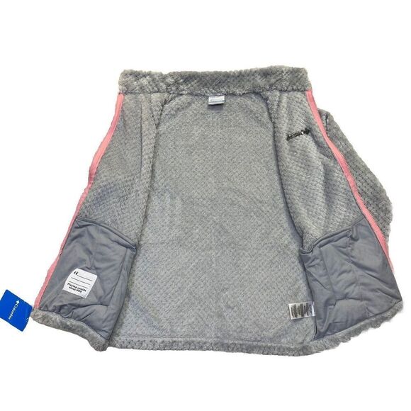 New With Tags Columbia Girl's Fire Side Sherpa Full-Zip Jacket Gray/Pink XL - Picture 3 of 4